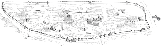 Representación de como se veía la Villa en la antigüedad en formato de un plano