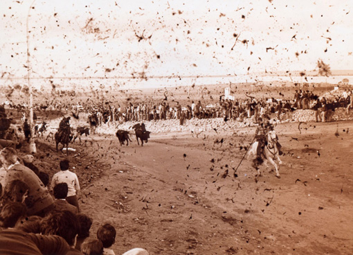 Foto antigua de un encierro sacada en el año 1960