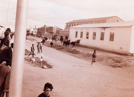 Foto antigua de un encierro tradicional de la Villa de Olmedo sacada en el año 1970