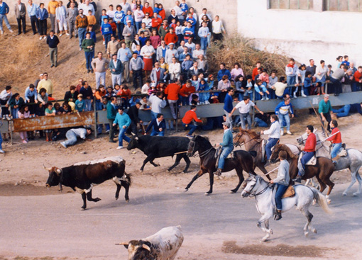Foto antigua de un encierro tradicional de la Villa de Olmedo sacada en el año 1983-84
