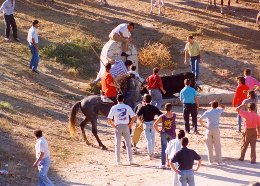 Foto antigua de un encierro tradicional de la Villa de Olmedo sacada en el año 1983-84